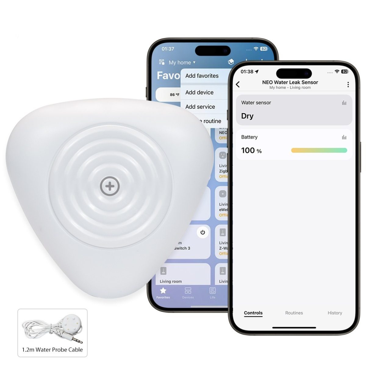 Zigbee Water Sensor, Smart Water Leak Detector for Home, Requires Zigbee Hub, Compatible with SmartThings and Home Assistant (ZHA & Z2M)