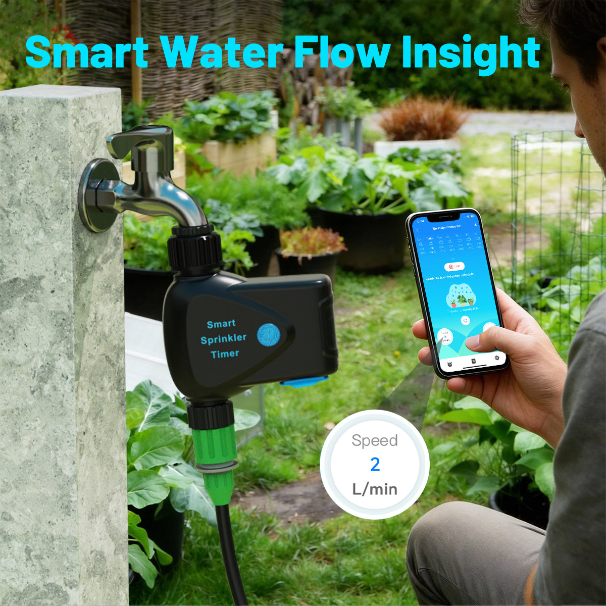LifeInnov WiFi Smart Sprinkler Timer with Flow Meter, 2.4GHz, App & Alexa Control