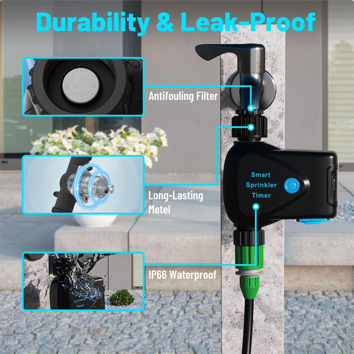 LifeInnov WiFi Smart Sprinkler Timer with Flow Meter, 2.4GHz, App & Alexa Control