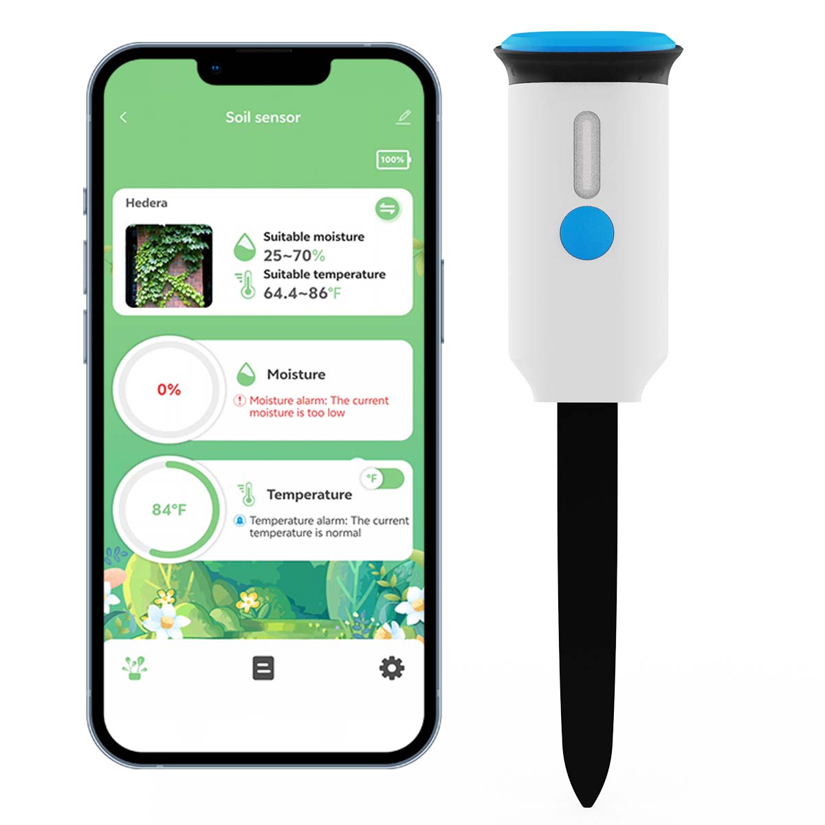 Lifeinnov Soil Moisture Sensor with Soil Temperature, Smart Life App Plant Monitor for Indoor Plants, 2.4 GHz without Hub, Alarm in Too Dry or Wet Soil, Gradient, Data Export