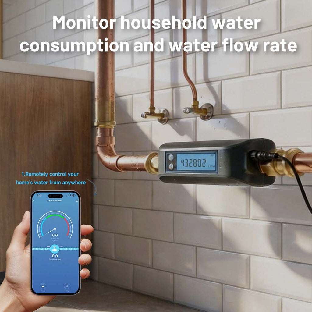 LifeInnov WiFi Smart Water Valve, 3/4" NPT Shut-Off, Ultrasonic Flow, Tuya App
