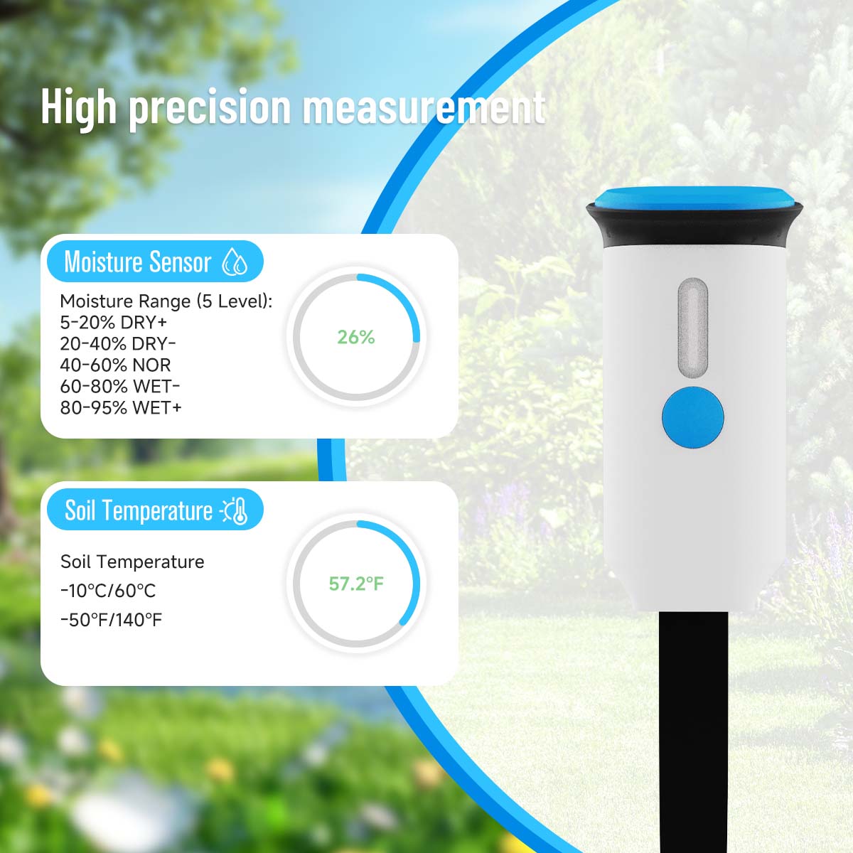 Lifeinnov Soil Moisture Sensor with Soil Temperature, Smart Life App Plant Monitor for Indoor Plants, 2.4 GHz without Hub, Alarm in Too Dry or Wet Soil, Gradient, Data Export