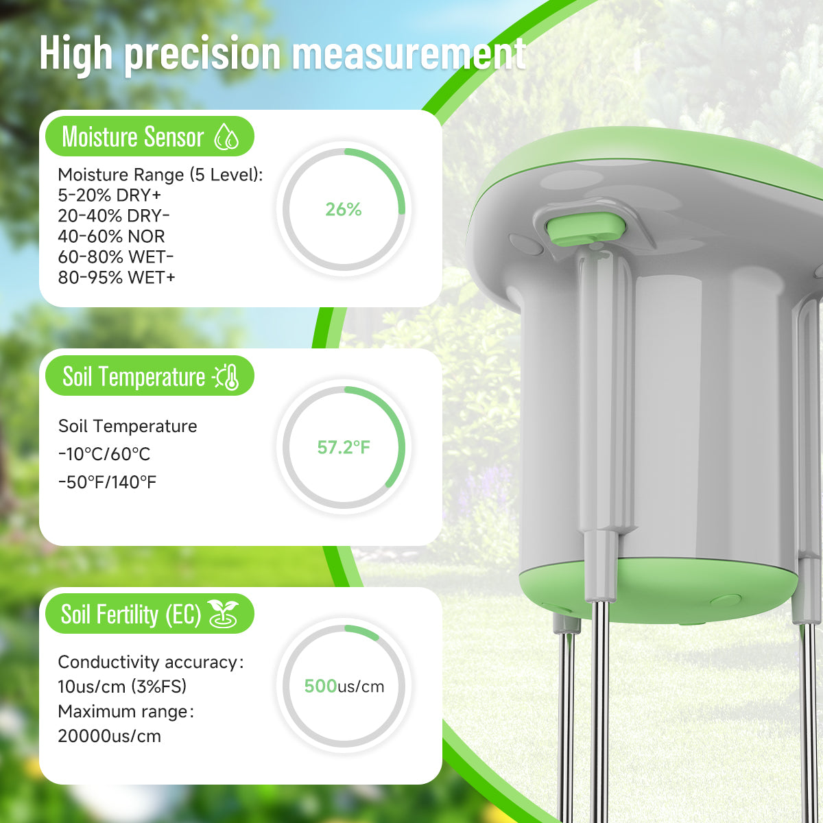 Smart 3-in-1 Soil Moisture Temperature Fertilizer Meter Soil Sensor