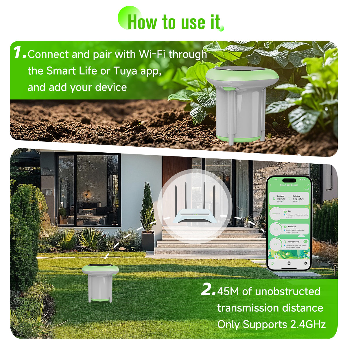 Smart 3-in-1 Soil Moisture Temperature Fertilizer Meter Soil Sensor