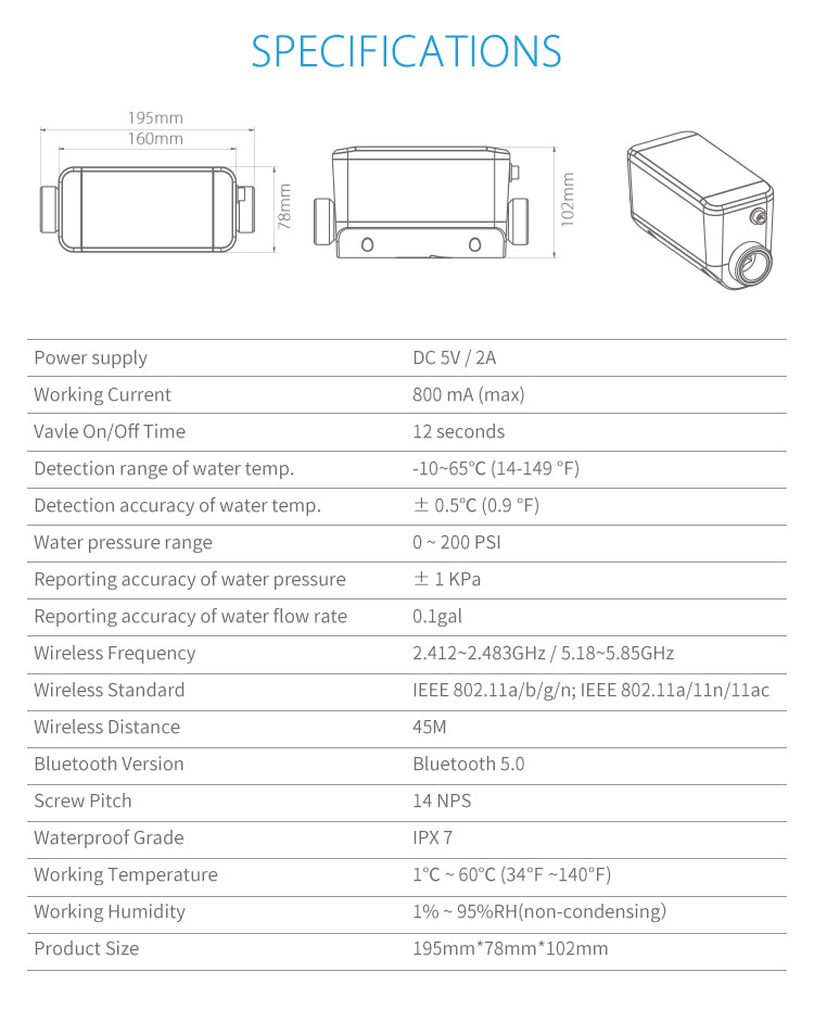 LifeInnov WiFi Smart Water Valve 3/4" DN20 NPT — Tuya/Smart Life, Pressure & Flow Monitor WV02